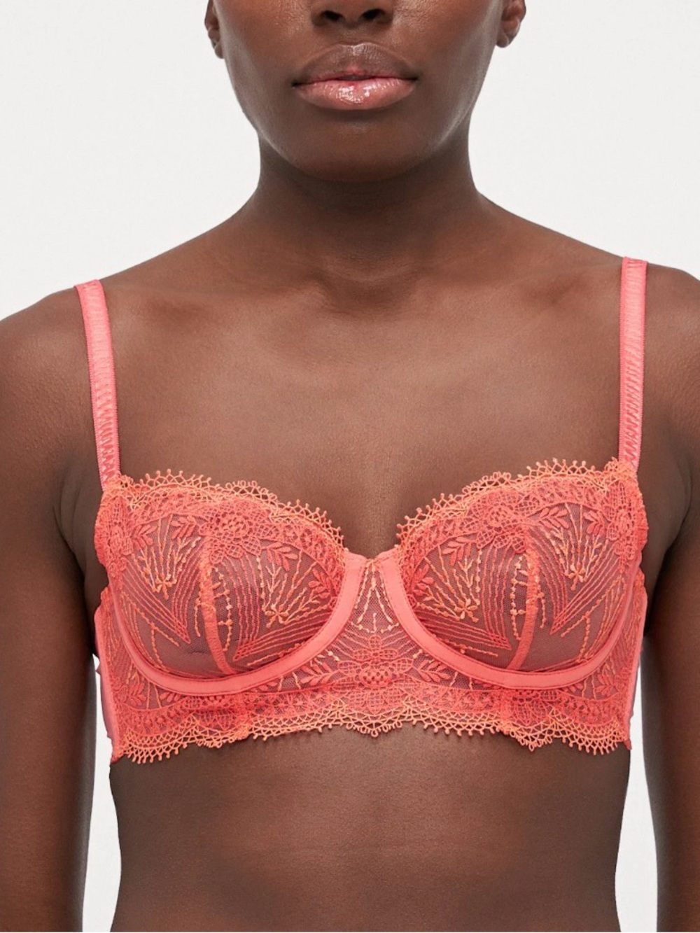 NWT Simone Perele Allure Coral Lace Sheer Demi Balconette Underwire Bra 36D